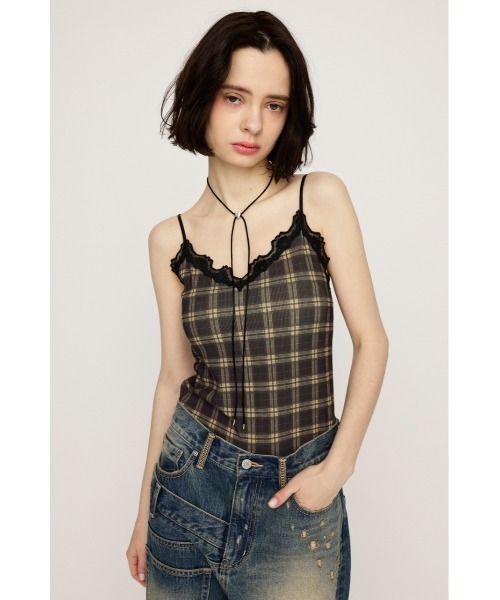 SLY（スライ） キャミソール LIMITED ITEM CHECK PRINT LACE CAMI