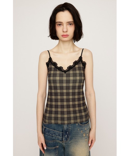 SLY（スライ） キャミソール LIMITED ITEM CHECK PRINT LACE CAMI
