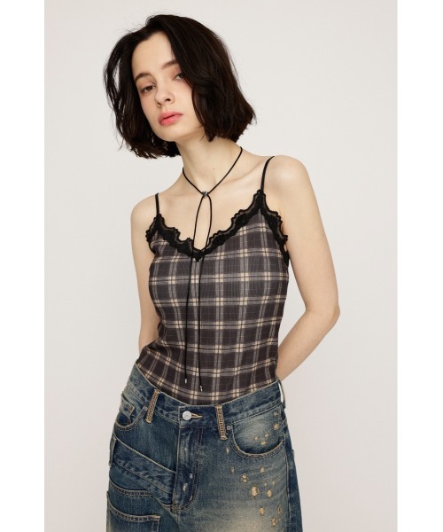 SLY（スライ） キャミソール LIMITED ITEM CHECK PRINT LACE CAMI