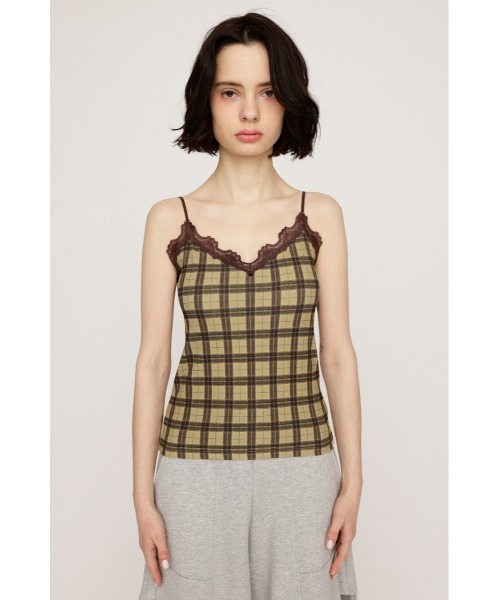SLY（スライ） キャミソール LIMITED ITEM CHECK PRINT LACE CAMI