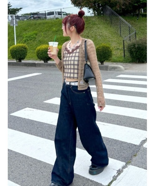 SLY（スライ） キャミソール LIMITED ITEM CHECK PRINT LACE CAMI