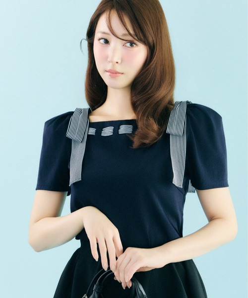 CELFORD（セルフォード） tシャツ 半袖 ショルダーリボンカットソー