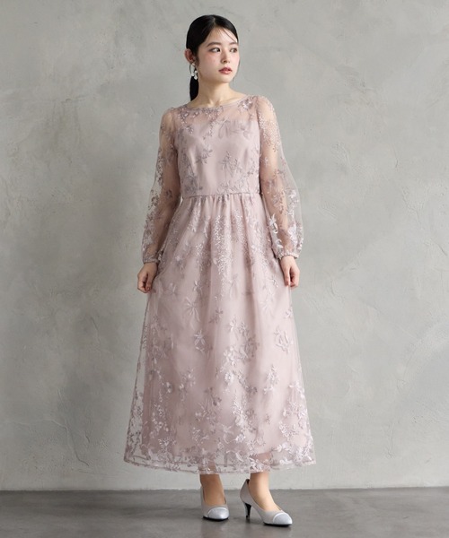 AIMER（エメ） ドレス グラデーションフラワー刺繍チュールロング