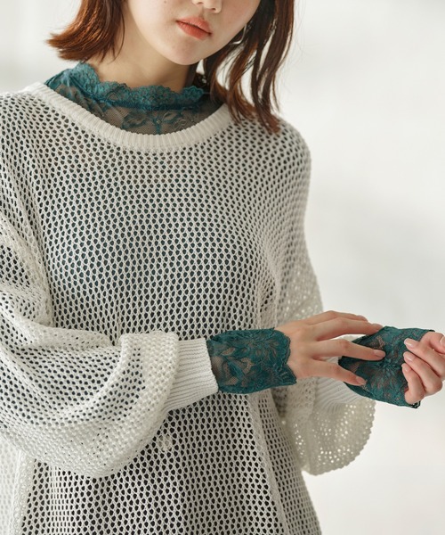 インナーシャツ 肌着 「吸湿発熱」「抗菌防臭」ハイネックレース