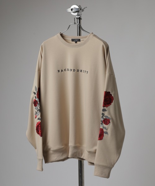 RE730 トレーナー スウェット Sleeve rose embroidery wide sweatshirt