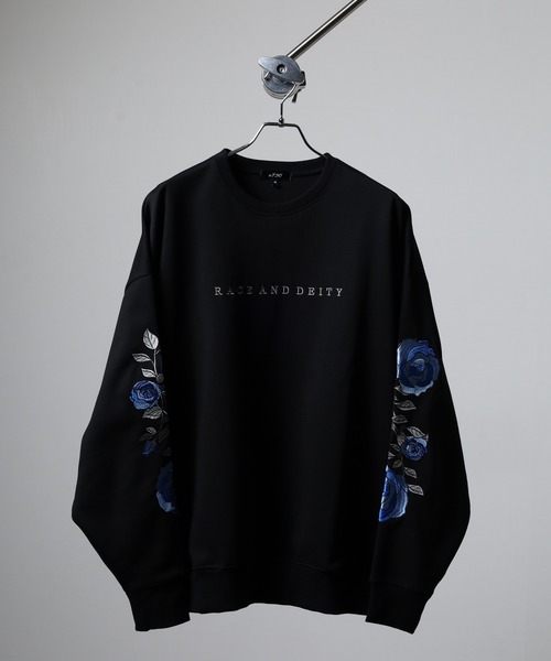 RE730 トレーナー スウェット Sleeve rose embroidery wide sweatshirt