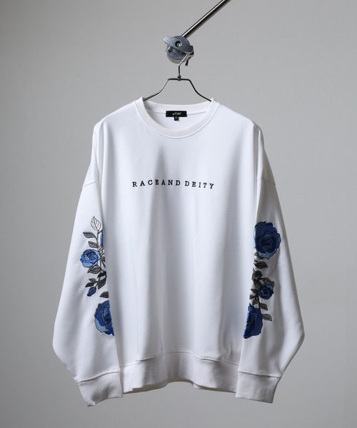 RE730 トレーナー スウェット Sleeve rose embroidery wide sweatshirt