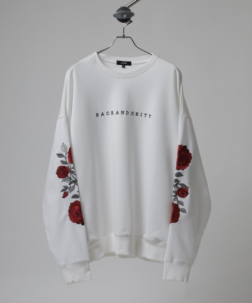 RE730 トレーナー スウェット Sleeve rose embroidery wide sweatshirt 