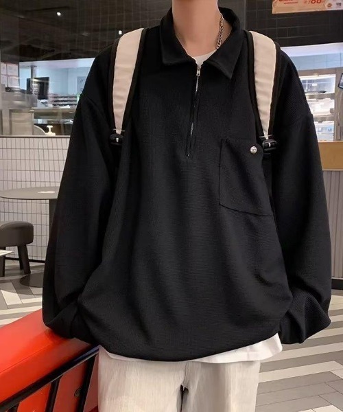 サーマルポロシャツS Adoon plain ポロシャツ Decorative button Thermal skipper Polo