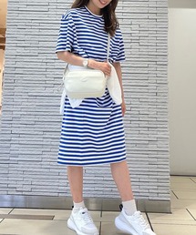 LACOSTE ワンピース バイカラーボーダーTシャツドレス