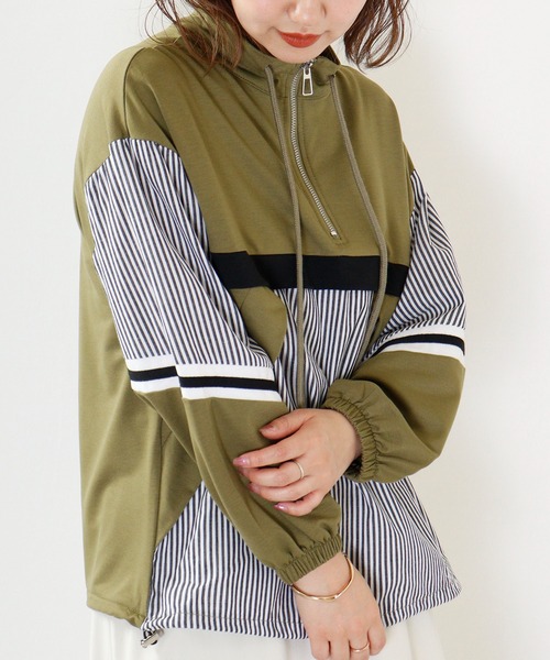 tシャツ a.n.l 素材切替えプルオーバー レディース tシャツ A.N.L 異素材切り替え配色プルオーバー レディース
