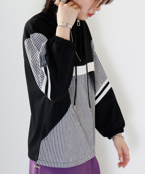 tシャツ a.n.l ストライプ切替プルオーバー レディース