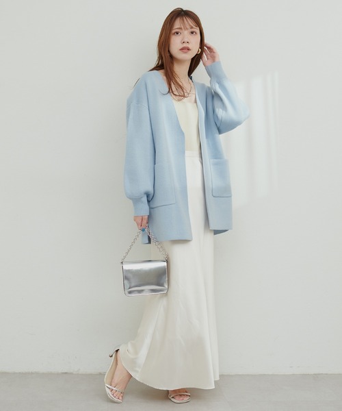Vネック ニットコート コーディガン カーディガン ミドル丈 natural couture レディース カーディガン きれいめニットミドル