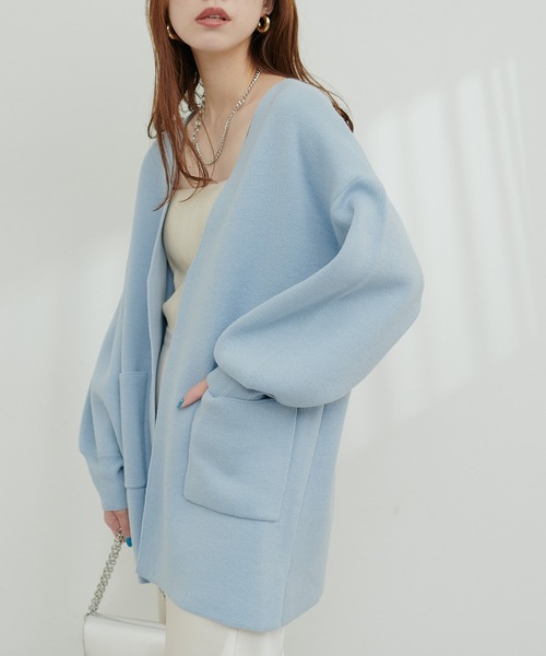 Vネック ニットコート コーディガン カーディガン ミドル丈 natural couture レディース カーディガン きれいめニットミドル