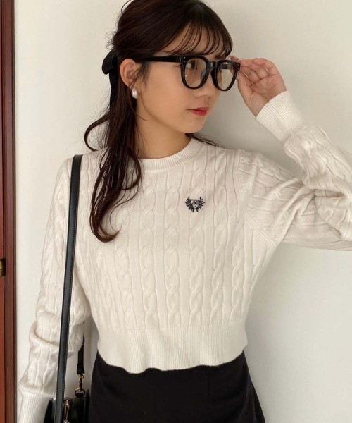 one after another NICE CLAUP ニット ワンポイント刺しゅうケーブル