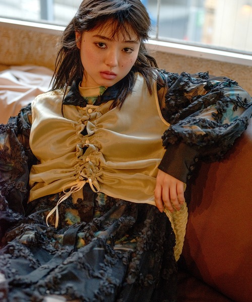 tシャツ heki ヘキ プリーツドロスト両前ベストブラウス レディース