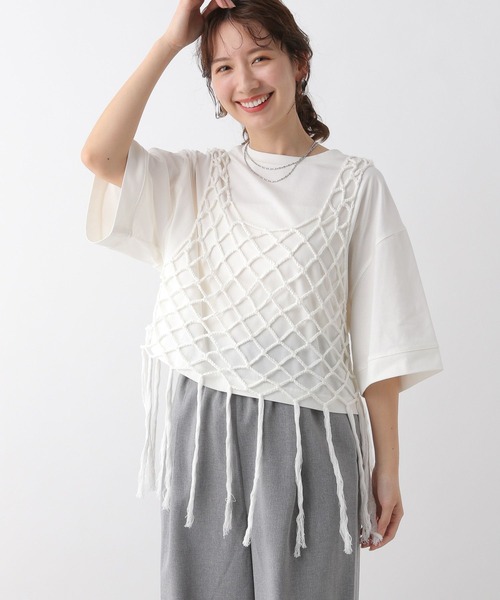 ベスト ジレ メランジベスト レディース MONO-MART ベスト ジレ メランジVネックルーズニットベスト