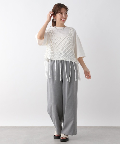 ベスト ジレ メランジベスト レディース MONO-MART ベスト ジレ メランジVネックルーズニットベスト