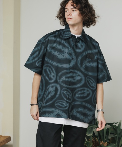 60s ユーロ　半袖シャツ セール価格】LAOTOUR 小紋柄 オープンカラー半袖シャツ 総柄