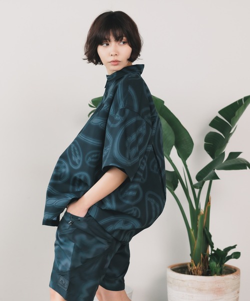 60s ユーロ　半袖シャツ 70s Sears KINGS ROAD ロゴ刺繍 半袖 オープンカラーシャツ 黄 M