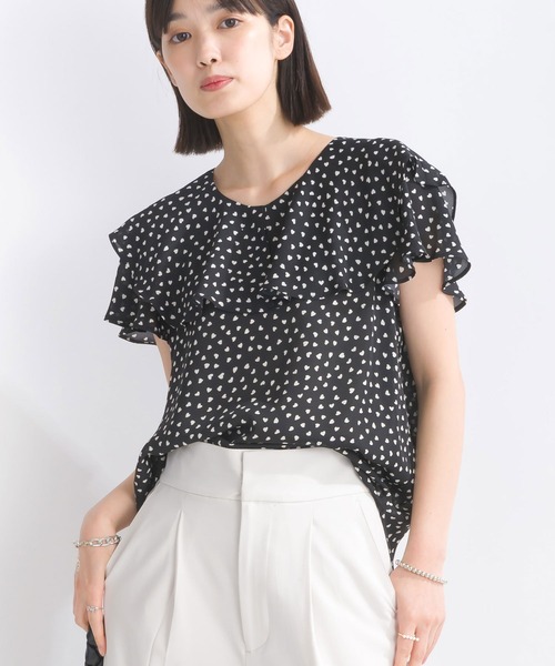 PICCIN PERLA ブラウス シャツ 半袖 ラッフルカラーハートブラウス