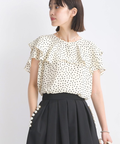 PICCIN PERLA ブラウス シャツ 半袖 ラッフルカラーハートブラウス 