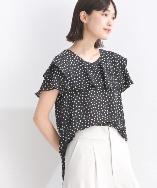 PICCIN PERLA ブラウス シャツ 半袖 ラッフルカラーハートブラウス 