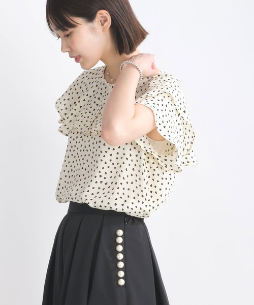 PICCIN PERLA ブラウス シャツ 半袖 ラッフルカラーハートブラウス