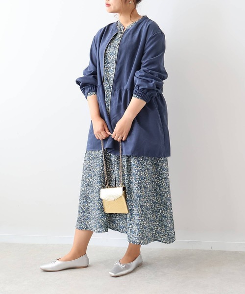 leswel ワンピース 「L〜5L 大きいサイズ」タック入りバンドカラー花柄