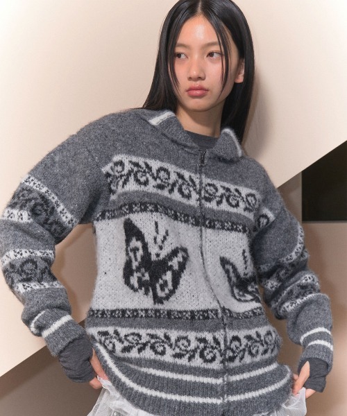 ニット セーター A'GEM/9 × .kom 「 FANCY CLUB/ファンシークラブ」 PEPE COWICHAN KNIT ZIP-UP/カウ