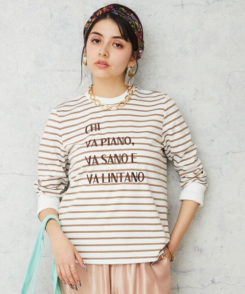 tシャツ 「FONT LAB」エンブロイダリーレタードボーダーカットソー レディース