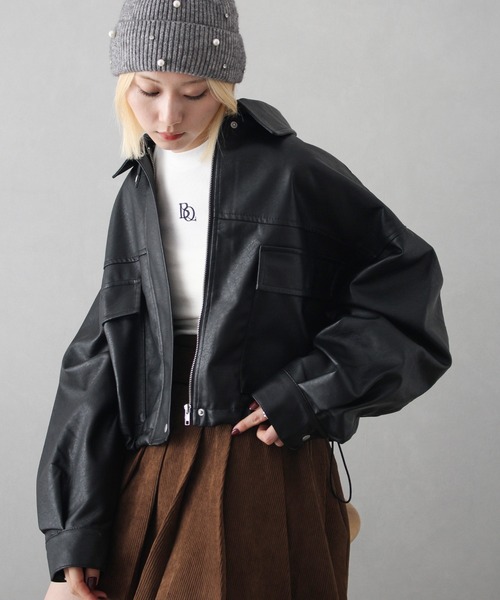 AMERI 2WAY フェイクレザーショートジャケット 【公式通販】