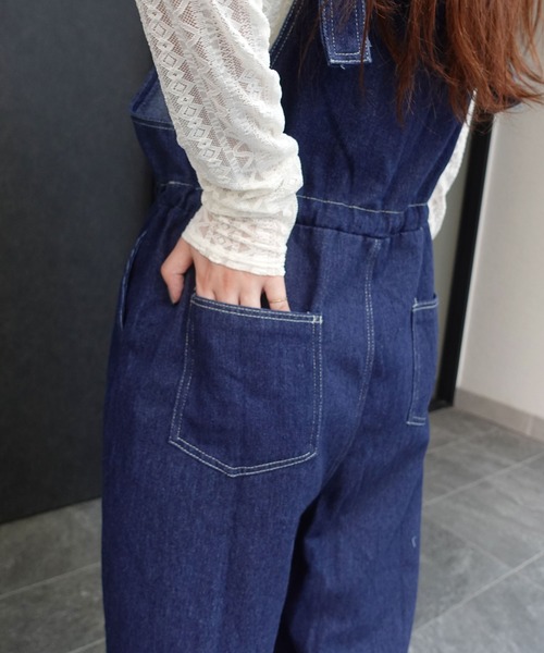 ジップデザインドロストデニムサロペット+レースレイヤードショートブルゾン 試着対象】atelier SOMETHING 2WAY LACE UP SALOPETTE SKIRT