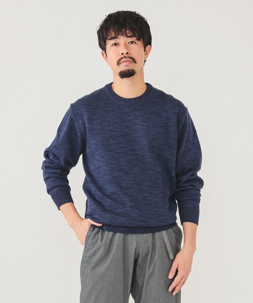 BEAMS セーター ニット 9ゲージ カラースラブ クルーネック