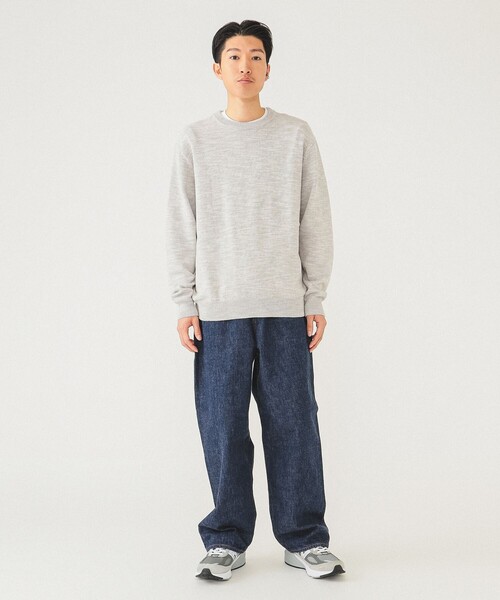 Left★MEN'S ウールニットクルーネックBEAM_2色 BEAMS セーター ニット 9ゲージ カラースラブ クルーネック