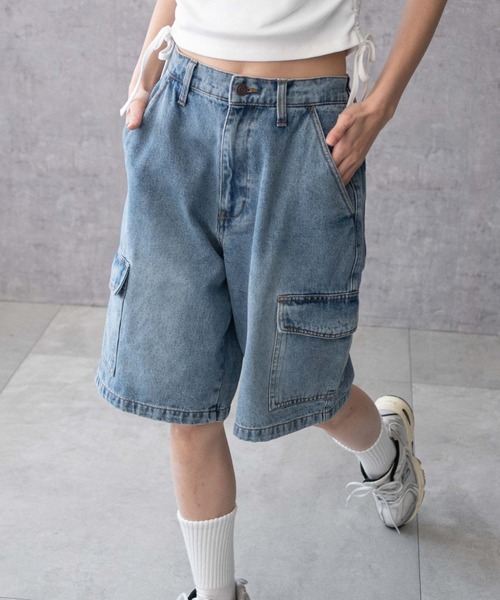 90s webs ウォッシュ デニム カーゴ バギーパンツ ハーフ極太 Airwalk 90s Buggy CARGO Shorts Half Pants Denim L Blue