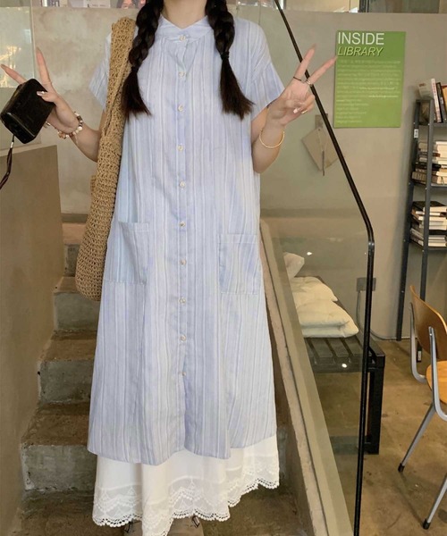 日本未入荷【Aakasha ストライプ シャツワンピース】国内発送 楽天市場】ワンピース レディース 長袖 ロング ストライプ柄