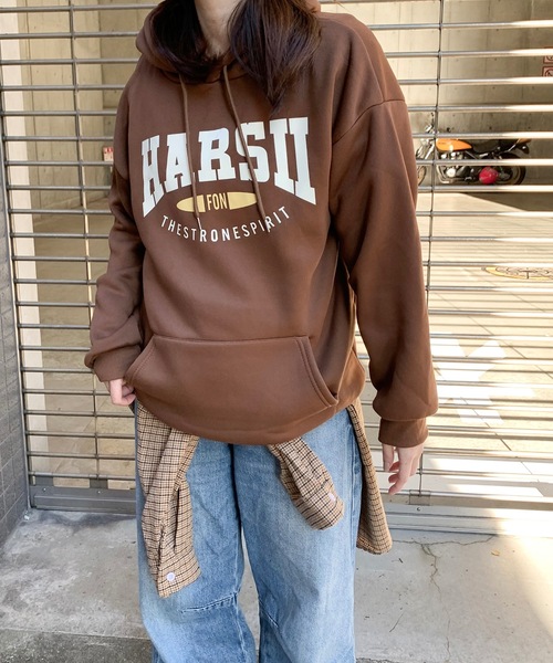 2024モデル レザレクション パーカー ブラウン ビッグロゴ フード パーカー 裏起毛 カレッジビッグロゴ レディース メンズ : ZOZOTOWN