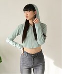 tシャツ 切替コンパクトパーカ「韓国ファッショ...の詳細画像4