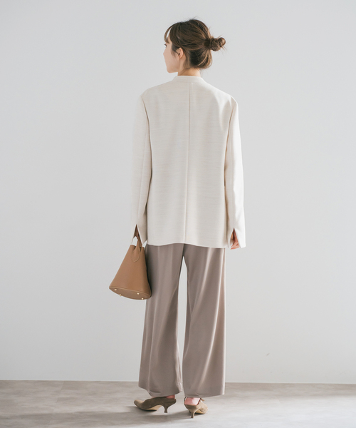 036UA手洗可21SS2万リネンライクノーカラージャケット38ベージュ日本製 036UA手洗可21SS2万リネンライクノーカラージャケット38ベージュ