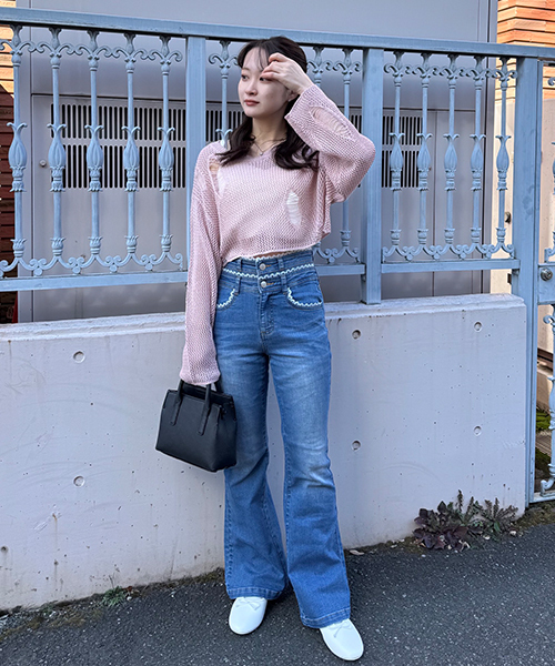 Miーje（ミジェ） ジーンズ デニム デニムパンツ レース付デニムフレア