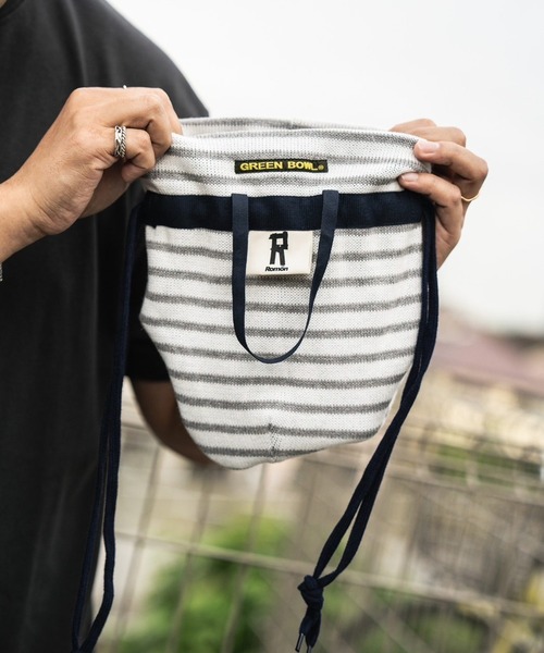 Romon トートバッグ 小さめ Romon Border Pattern Drawstring Mini Bag