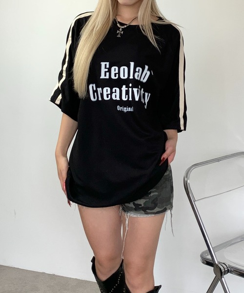 link lot tシャツ サイドラインフロントロゴビッグTシャツ 男女