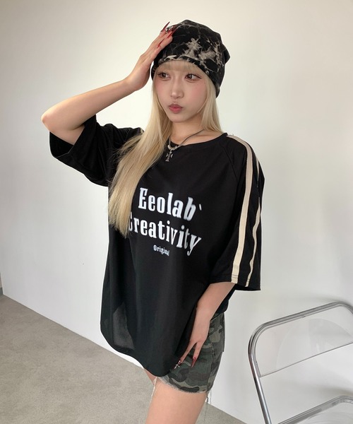 link lot tシャツ サイドラインフロントロゴビッグTシャツ 男女兼用