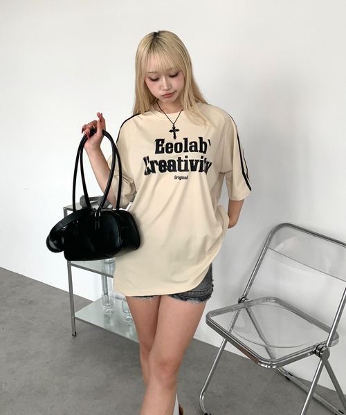 link lot tシャツ サイドラインフロントロゴビッグTシャツ 男女兼用