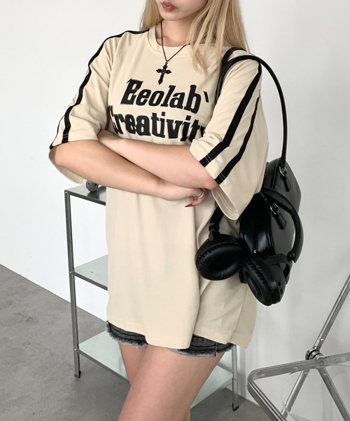 link lot tシャツ サイドラインフロントロゴビッグTシャツ 男女兼用