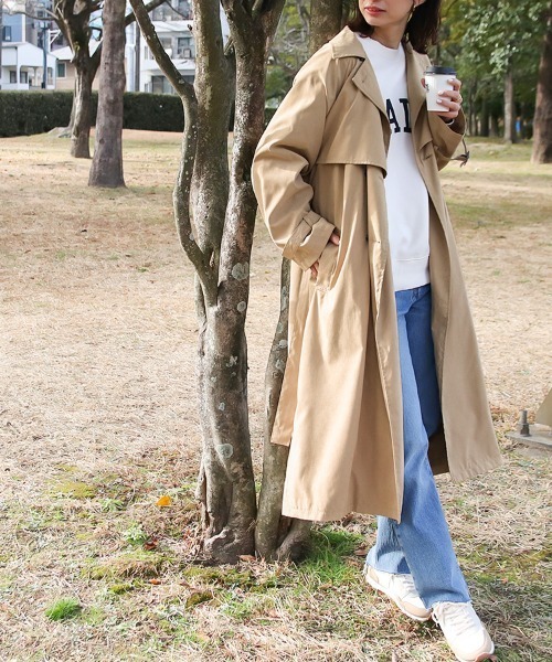 「Social GIRL」 トレンチコート L グレイッシュベージュ レディース_画像2