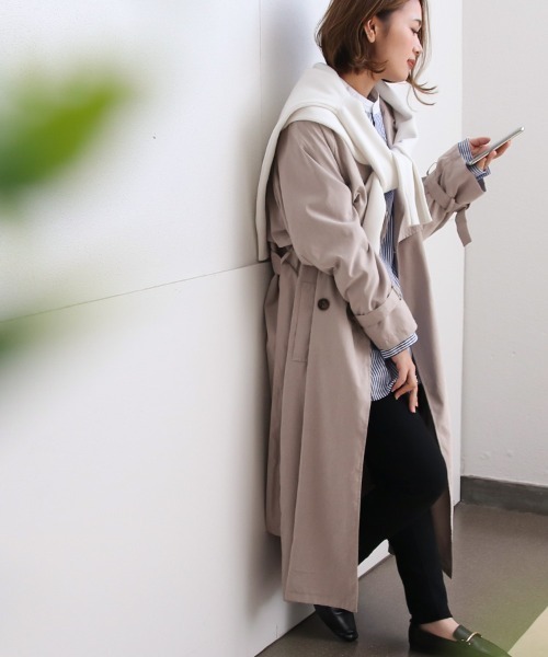 「Social GIRL」 トレンチコート L グレイッシュベージュ レディース_画像3