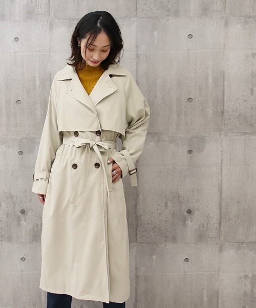 「Social GIRL」 トレンチコート L グレイッシュベージュ レディース_画像6