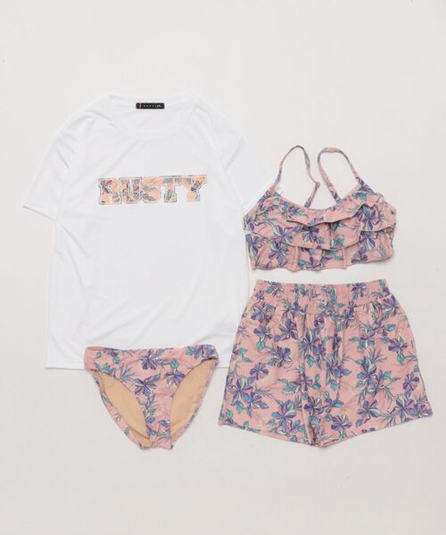 水着 「RUSTY/ラスティー」キッズフラワー柄水着4点セット キッズ 子供 女の子の画像